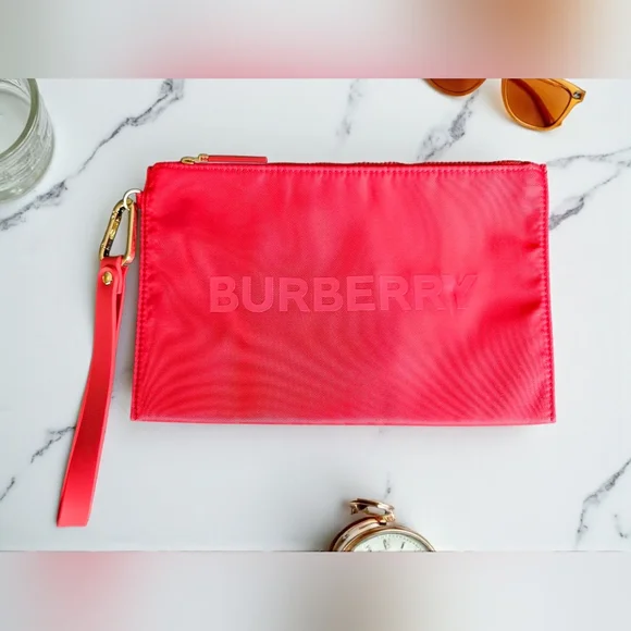 Burberry Red Cosmetic Pouch Bag Wristlet NEW - Picture 1 of 5